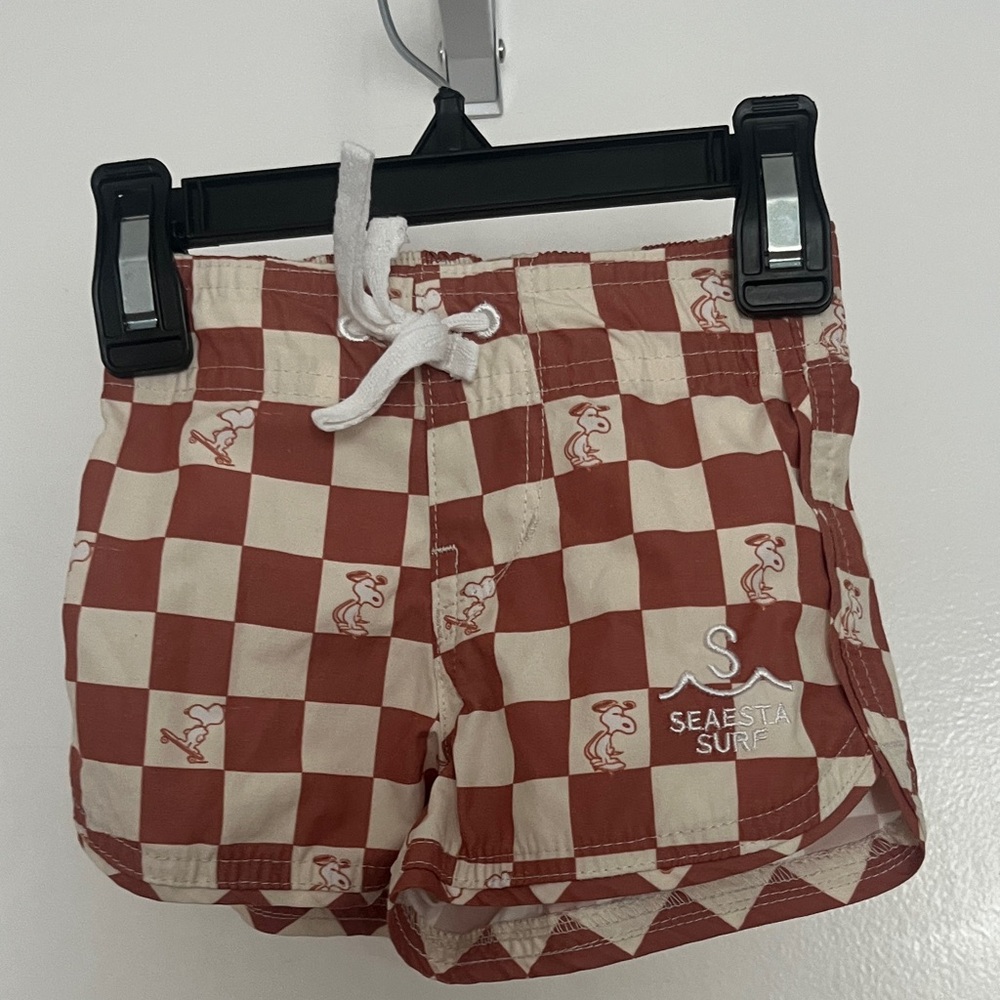 Seaesta Surf Kids Checkerboard Shorts in Rust and Cream